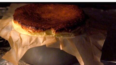 Basque Cheesecake in the oven.