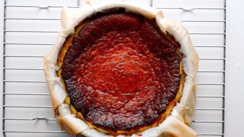 Burnt Basque Cheesecake cooling on a rack.