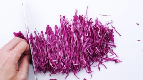 Shredded red cabbage.