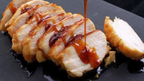 Drizzle chicken with teriyaki sauce.