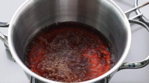 Boiling ikura brine to burn off alcohol.