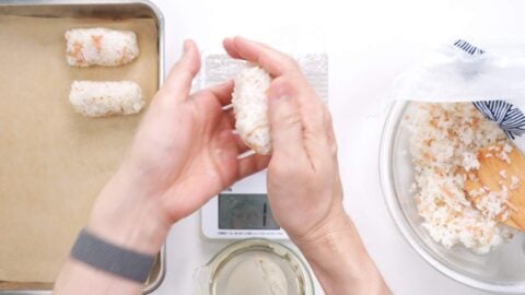 Making inari sushi rice balls.