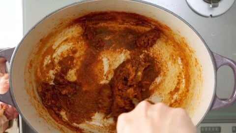 Toasting Japanese curry powder with caramelized onions.