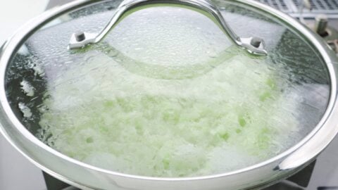 Steaming cabbage and onions.