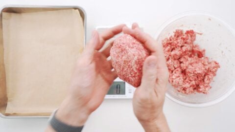 Shaping hamburg steak patties.
