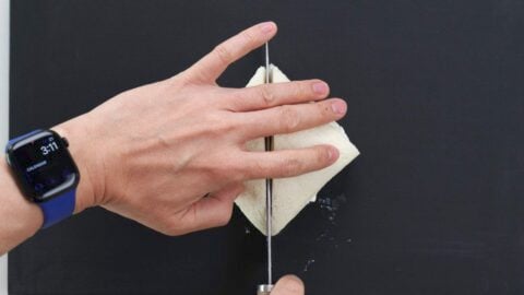 Slicing ichigo sando in half.