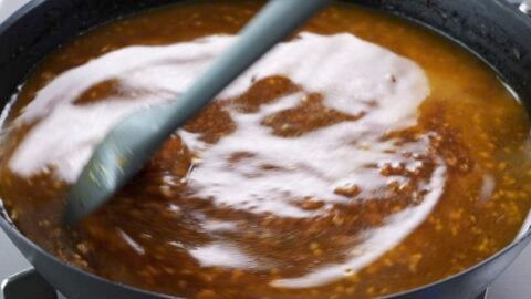 Chicken stock added to ramen base.