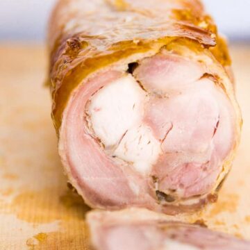 A juicy roll of chicken seasoned and steamed.