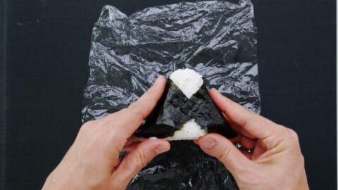 Nori wrapped salmon onigiri.