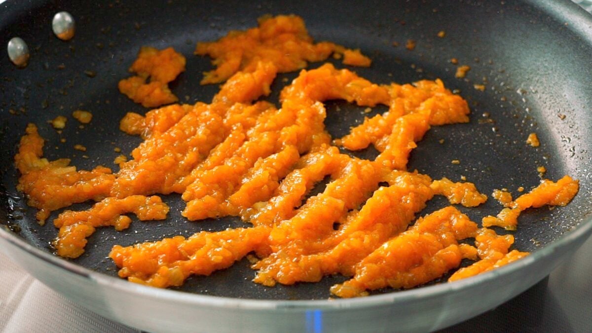 Aromatics that have been steamed caramelized for meat sauce.