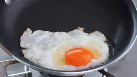 Fried egg with crispy edges and molten yolk.